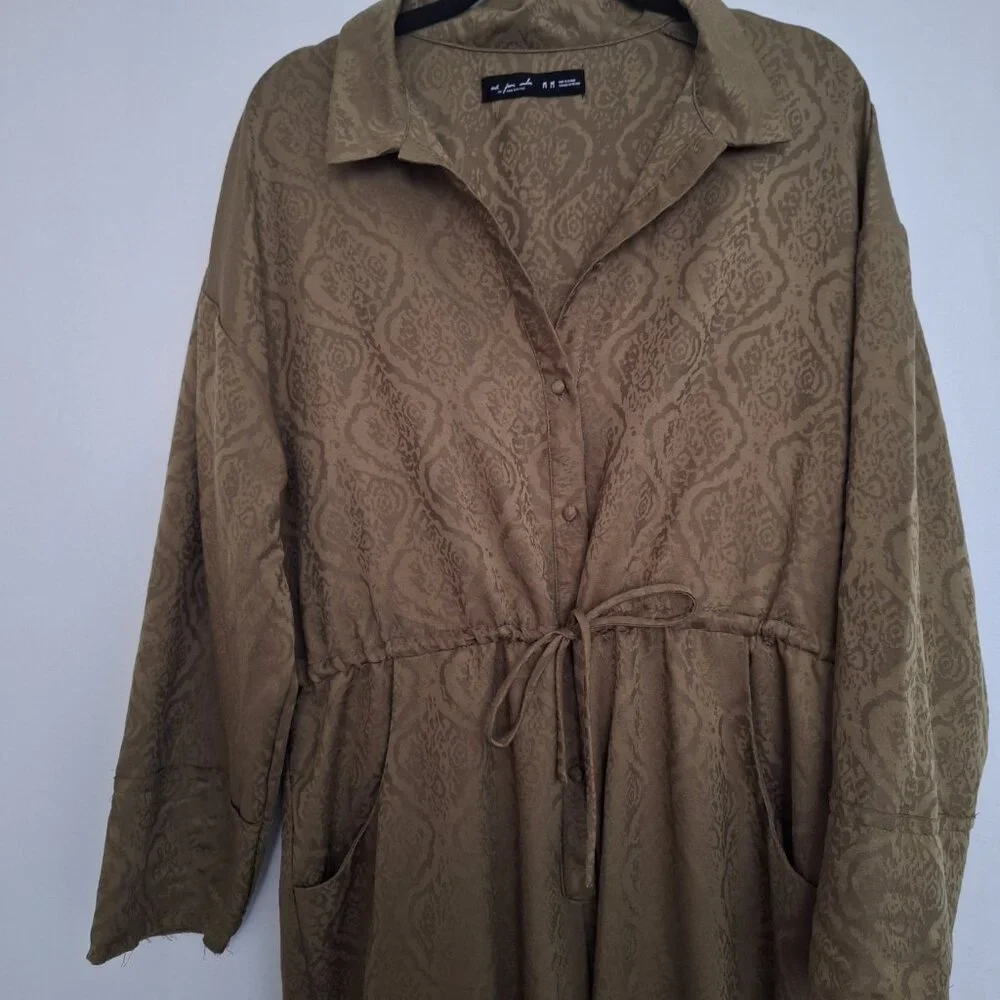 Urban Outfitters Jacquard Jumpsuit Olive Green Satin with Pockets Size M - Picture 2 of 9